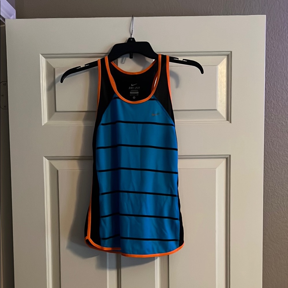 Nike Black and Blue Tank Top with Orange Trim Dri-Fit
